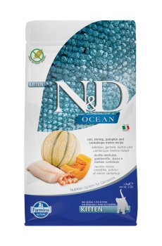 Беззерновой сухой корм для котят Farmina N&D Ocean Kitten с треской, креветками, тыквой и дыней, 1.5 кг