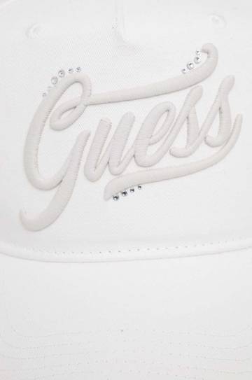Джинсовая кепка Guess цвет белый с аппликацией Джинсовая кепка Guess цвет белый с аппликацией