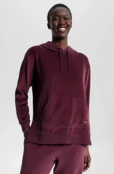 Женское бордовое велюровое худи LONG HOODIE VELOUR Бордовый S Tommy Hilfiger UW0UW04786