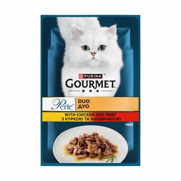 Влажный корм для взрослых кошек Gourmet Perle Duo филе в соусе с курицей и говядиной, 85 г Влажный корм для взрослых кошек Gourmet Perle Duo филе в соусе с курицей и говядиной, 85 г