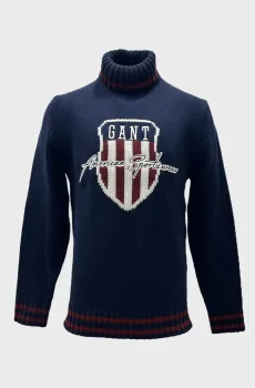 Мужской темно-синий гольф ROLLNECK Синий L Gant 8030272