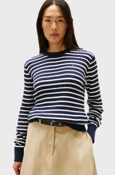 Женский темно-синий джемпер в полоску CO CABLE Синий XS Tommy Hilfiger WW0WW44993