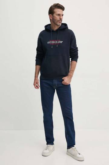 Кофта Guess Jeans мужская цвет синий с капюшоном с аппликацией M4YQ23 K9V31 Кофта Guess Jeans мужская цвет синий с капюшоном с аппликацией M4YQ23 K9V31