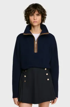 Женская темно-синяя шерстяная кофта Синий 36 Sandro SFPPU02969_Navy Blue