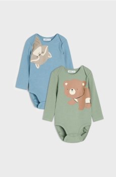 Бавовняне боді з довгим рукавом і мотивом тварин 2 pack - light blue