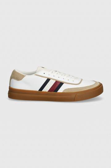 Кожаные кроссовки Tommy Hilfiger TH CUPSET 1A2 LTH MIX цвет белый FM0FM05118 Кожаные кроссовки Tommy Hilfiger TH CUPSET 1A2 LTH MIX цвет белый FM0FM05118