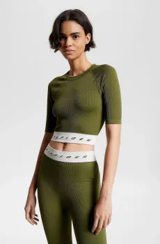 Женский зеленый топ SLIM SEAMLESS CROPPED SS TEE Зеленый M Tommy Hilfiger S10S101783