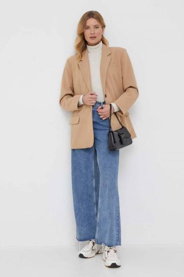 Хлопковый лонгслив United Colors of Benetton цвет бежевый с гольфом