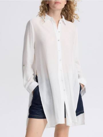 Reserved - Подовжена віскозна сорочка - кремовий - XJ374-01X