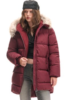 Cropp - Стьобане пальто з капюшоном - червоне дерево