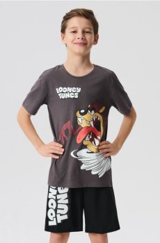 Бавовняна двочастинна піжама з принтом Looney Tunes - темно-сірий