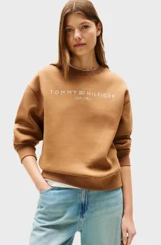 Женский бежевый свитшот MDRN REG CORP LOGO C-NK Коричневый S Tommy Hilfiger WW0WW39791