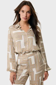 Женская бежевая блуза с узором Graphic blouse Бежевый 36 Mexx MF006101051W
