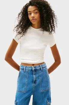 Женская белая футболка SLIM SH SCRIPT Белый XS Tommy Jeans DW0DW20910