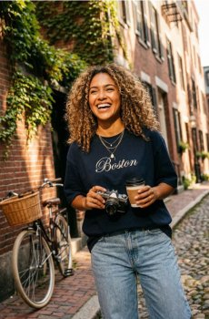 Бавовняна футболка з написом - темно-синій