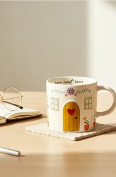 Керамічна чашка з мотивом будинку - різнобарвний