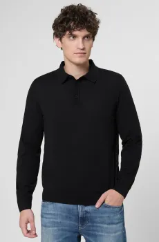 Мужское черное шерстяное поло Черный L BOSS 50476355;001