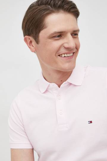 Хлопковое поло Tommy Hilfiger цвет розовый однотонное Хлопковое поло Tommy Hilfiger цвет розовый однотонное