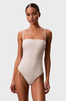 Женский белый купальник с узором BANDEAU Серый M Calvin Klein LV00Q62709