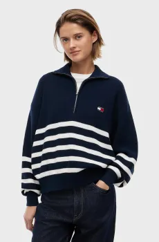 Женская темно-синяя кофта в полоску QUARTER ZIP SWEATER Синий L Tommy Jeans DW0DW22928