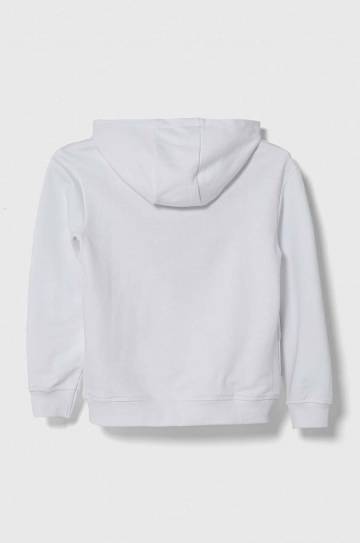 Детская хлопковая кофта Guess цвет белый с капюшоном с аппликацией Детская хлопковая кофта Guess цвет белый с капюшоном с аппликацией