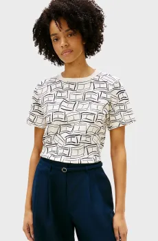 Женская белая футболка с узором INTERLOCK BOXY Белый M Tommy Hilfiger WW0WW49646