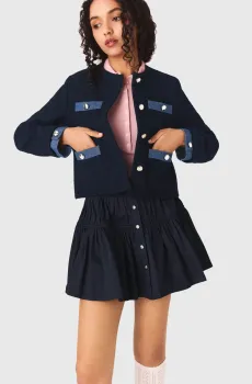 Женский темно-синий твидовый жакет Синий 34 MAJE MFPVE00757_Navy