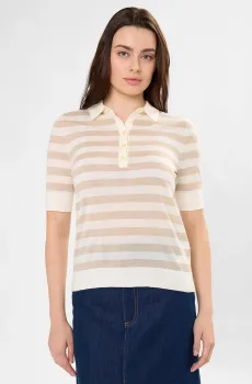 Женское бежевое шерстяное поло в полоску Бежевый XS BOSS 50545015;978