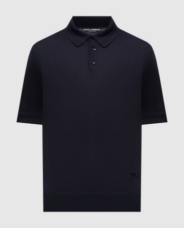 Голубое поло из шелка с вышивкой монограммы логотипа DG