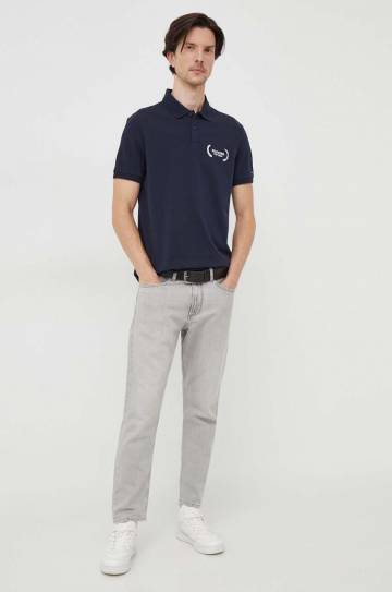 Хлопковое поло Tommy Hilfiger цвет синий с аппликацией Хлопковое поло Tommy Hilfiger цвет синий с аппликацией