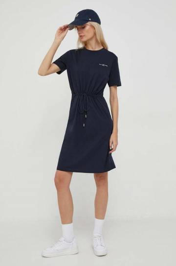 Хлопковое платье Tommy Hilfiger цвет синий mini расклешённая Хлопковое платье Tommy Hilfiger цвет синий mini расклешённая