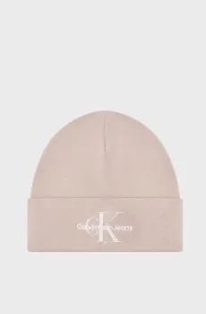 Женская пудровая шапка MONO LOGO EMBRO BEANIE Розовый ONESIZE Calvin Klein K60K612668
