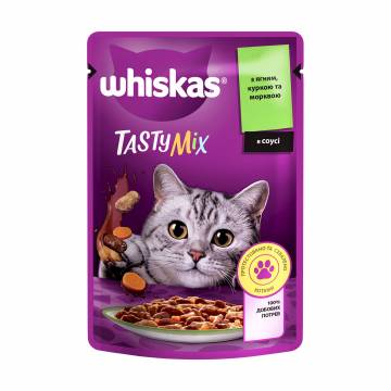 Влажный корм для взрослых кошек Whiskas Tasty Mix с ягненком, курицей и морковью, 85 г Влажный корм для взрослых кошек Whiskas Tasty Mix с ягненком, курицей и морковью, 85 г