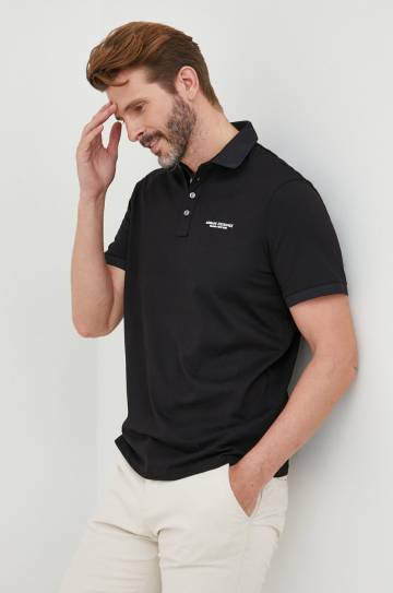 Хлопковое поло Armani Exchange цвет чёрный с принтом Хлопковое поло Armani Exchange цвет чёрный с принтом