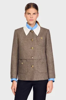 Женский бежевый жакет с узором Бежевый 36 Sandro SFPVE01235_Brown