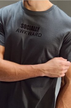 Бавовняна футболка з написом - темно-сірий