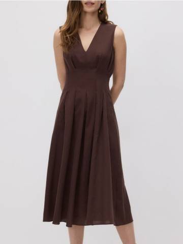 Reserved - Сукня з льону - коричневий - 514FB-88X Reserved - Сукня з льону - коричневий - 514FB-88X