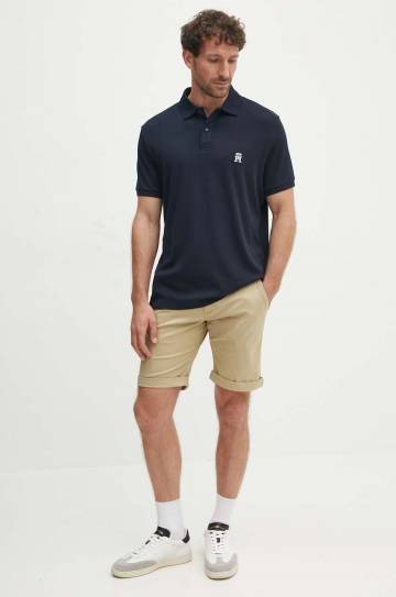 Хлопковое поло Tommy Hilfiger цвет синий однотонный Хлопковое поло Tommy Hilfiger цвет синий однотонный
