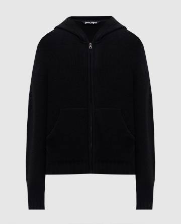 Черный кардиган с капюшоном с шерстью и кашемиром