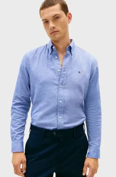 Мужская голубая рубашка BRUSHED Голубой M Tommy Hilfiger MW0MW41688