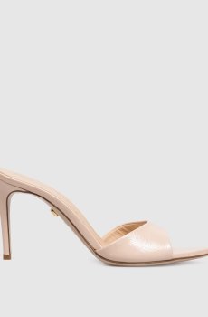 Бежевые кожаные лакированные мюли