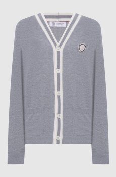 Серый кардиган с нашивкой эмблемы