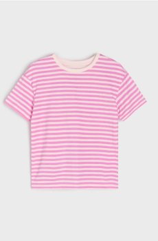 Бавовняна футболка в смужку - пастельний рожевий