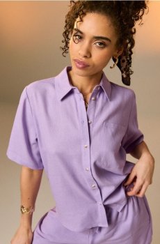 Віскозна сорочка з короткими рукавами з домішкою льону - Фіолетовий