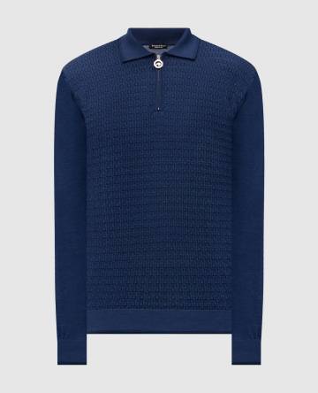 Голубое поло с шерсти и шелка в узоре