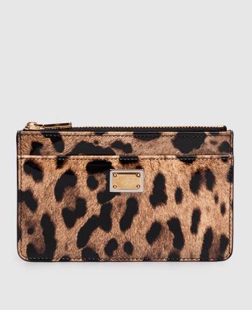 Коричневый кожаный глянцевый картхолдер в анималистичный принт