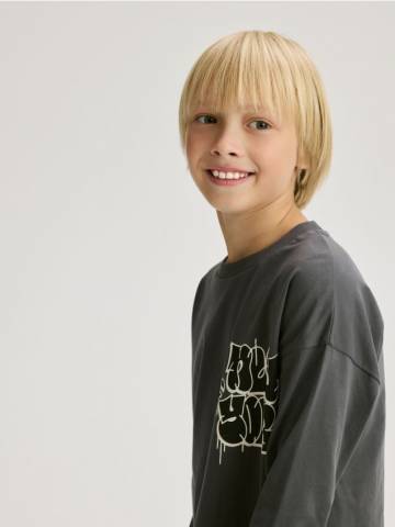 Reserved - Бавовняний лонгслів - темно-сірий - 035FI-90X