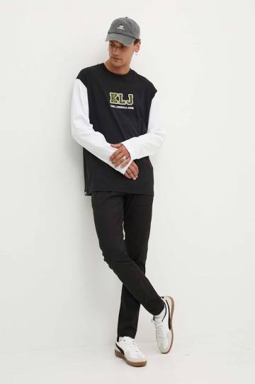 Хлопковый лонгслив Karl Lagerfeld Jeans цвет чёрный узорный 245D1706 Хлопковый лонгслив Karl Lagerfeld Jeans цвет чёрный узорный 245D1706