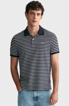 Мужское темно-синее поло в полоску STRIPED SS PIQUE POLO Синий L Gant 2013038