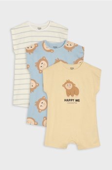 Бавовняні ромпери з малюнком мавпочки 3 упаковки - нюдовий